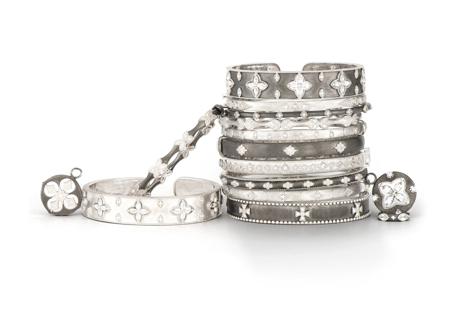 silver bangles stacked on top of each other