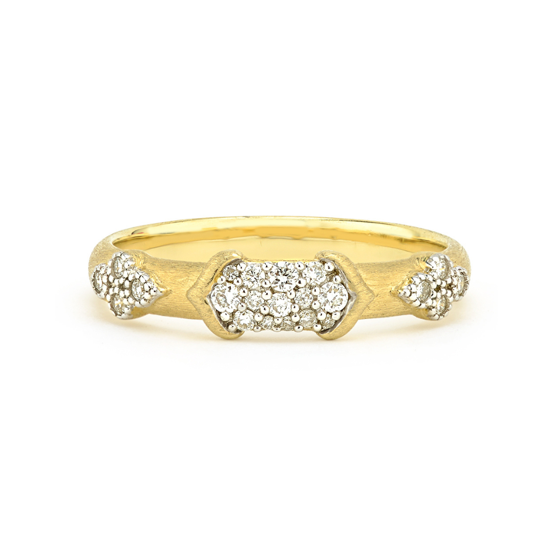 gold band with small diamonds creating shapes