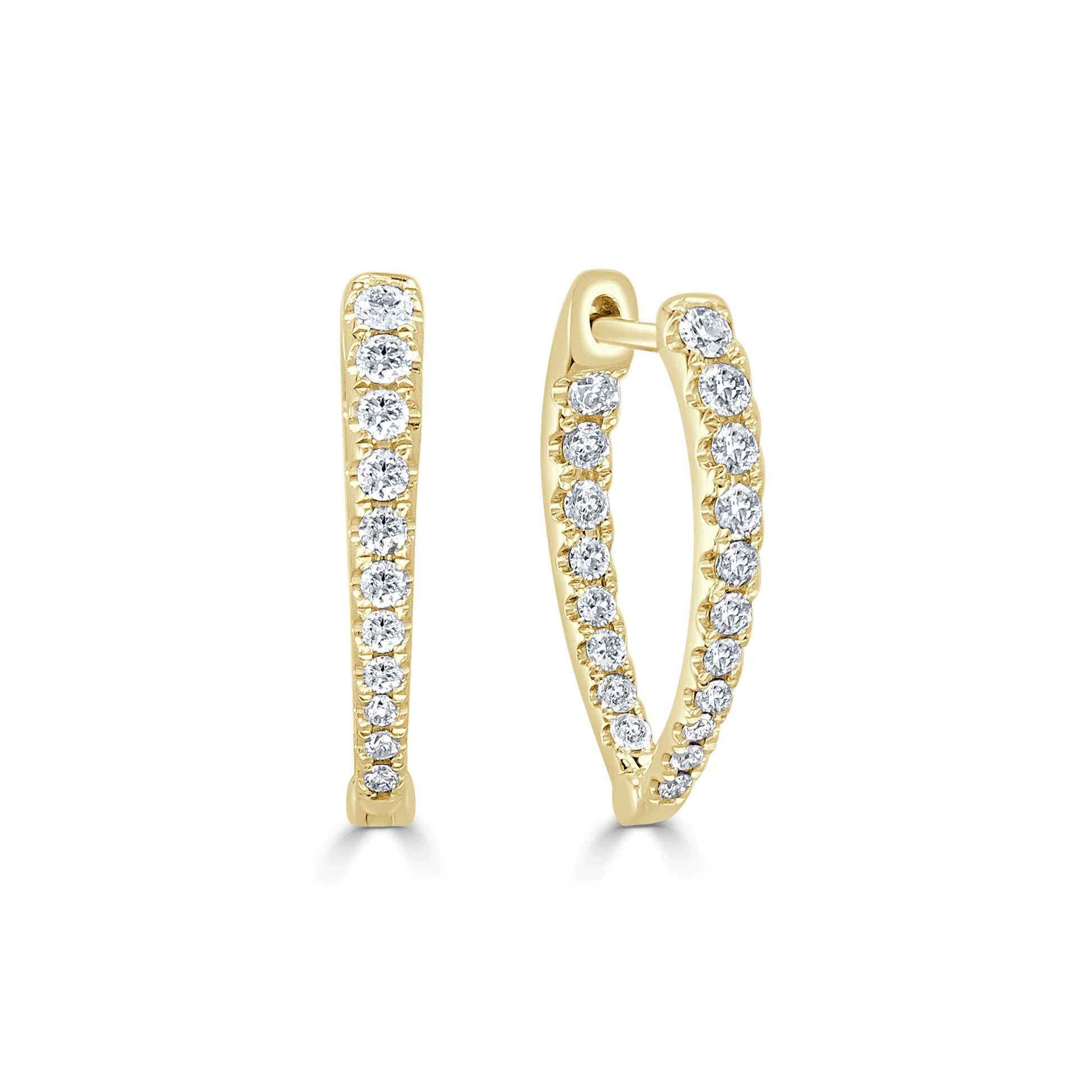 gold and diamond hoop earrings with a point