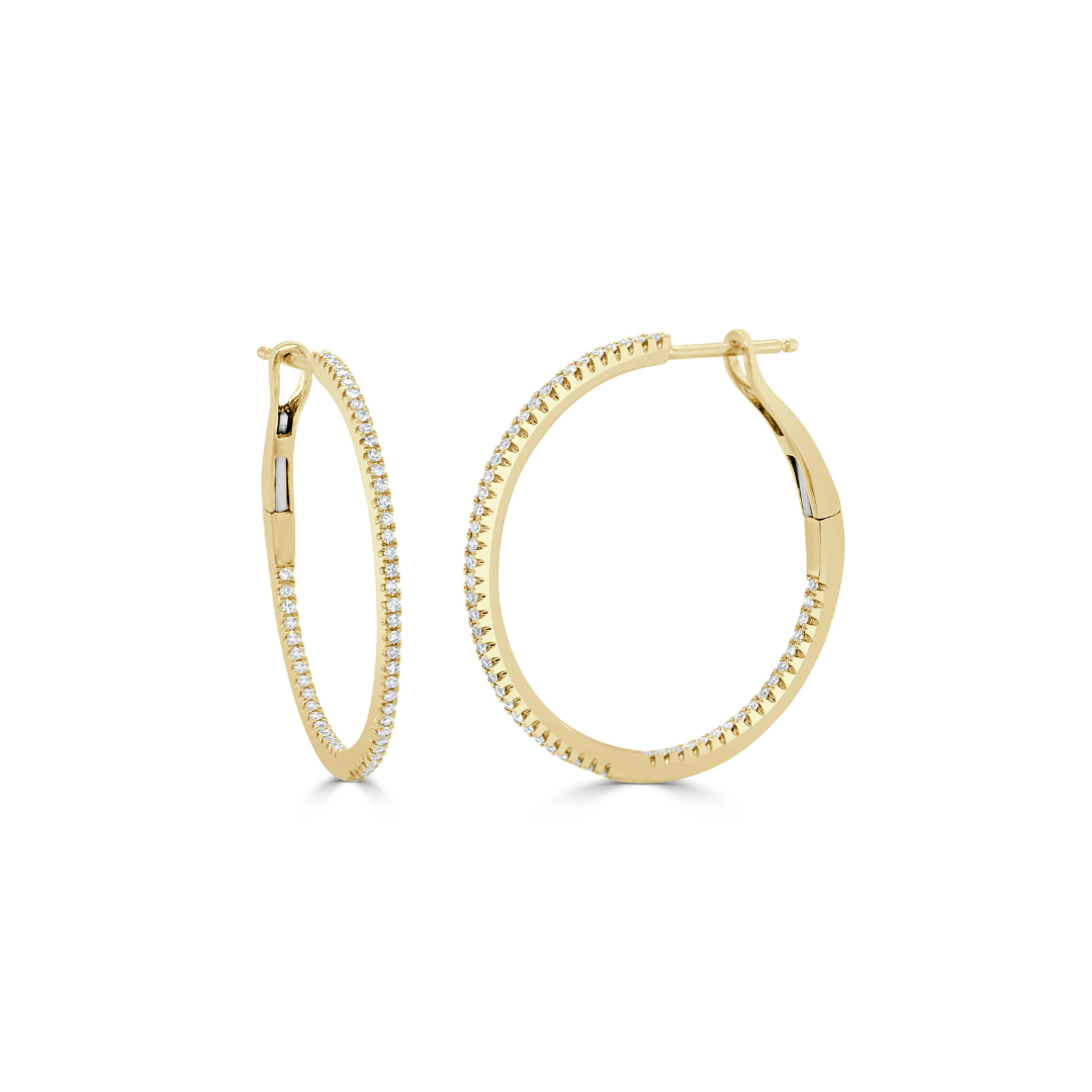 gold hoops with diamonds around it