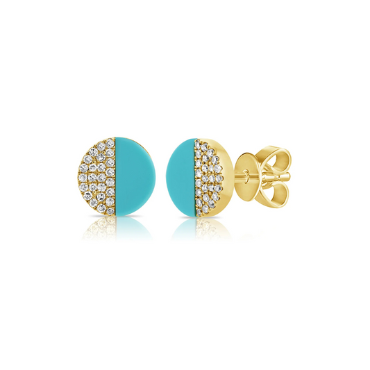 turquoise half and diamond half of circular earrings