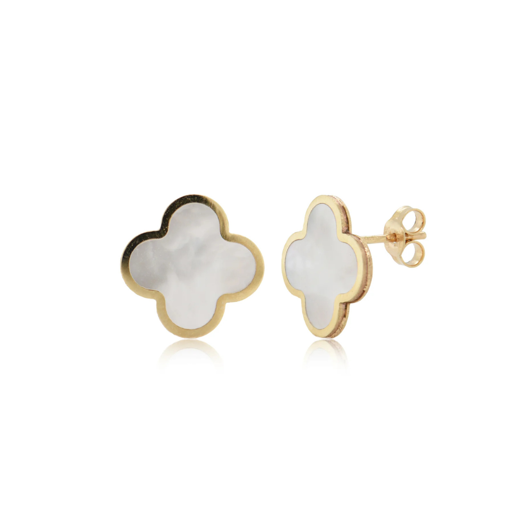 pearl colored clover earrings with gold