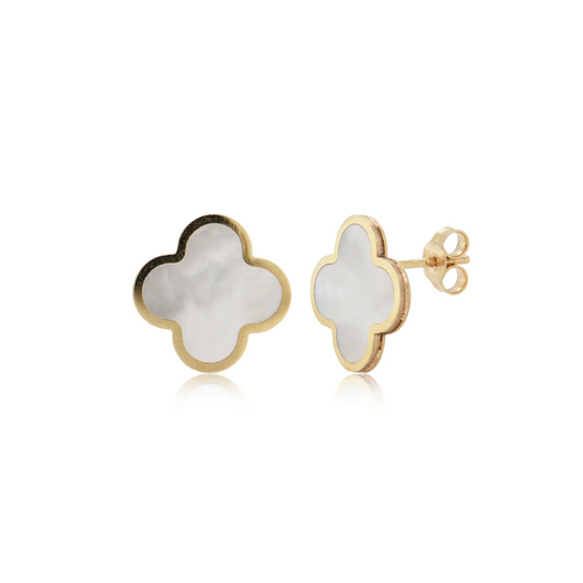 pearl colored clover earrings with gold