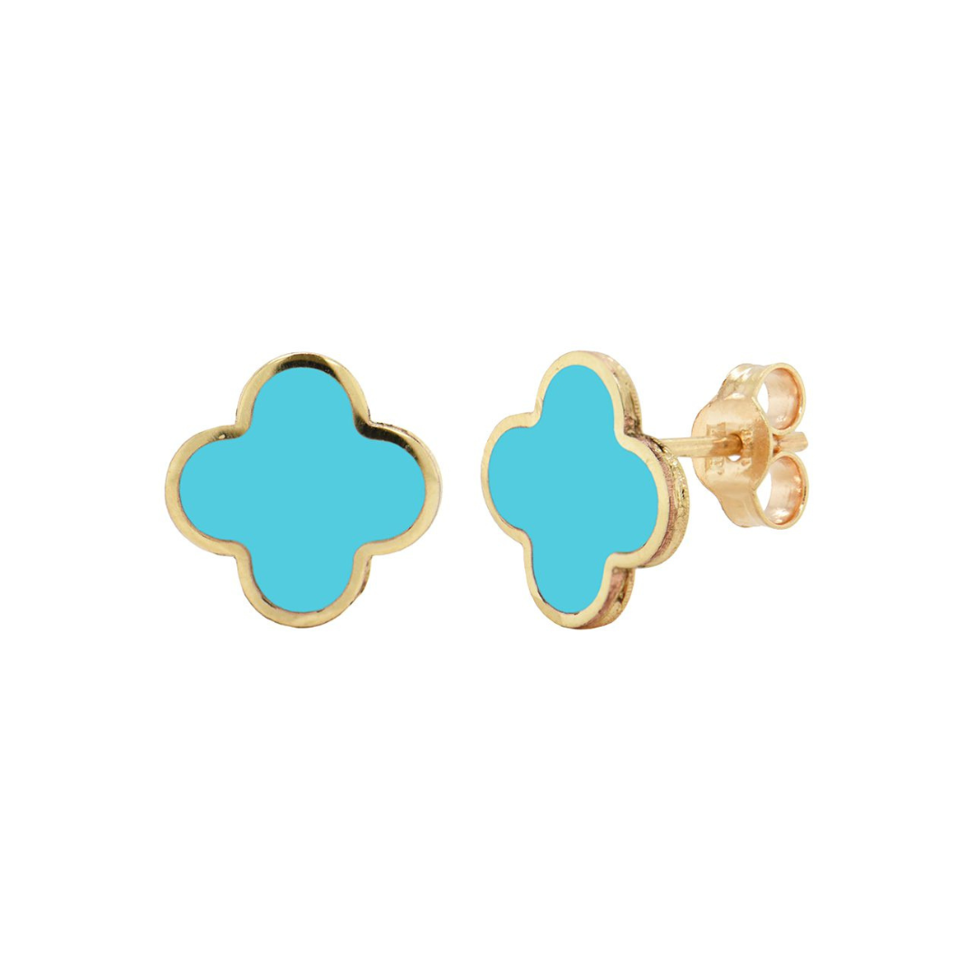 turquoise clover earring studs with gold