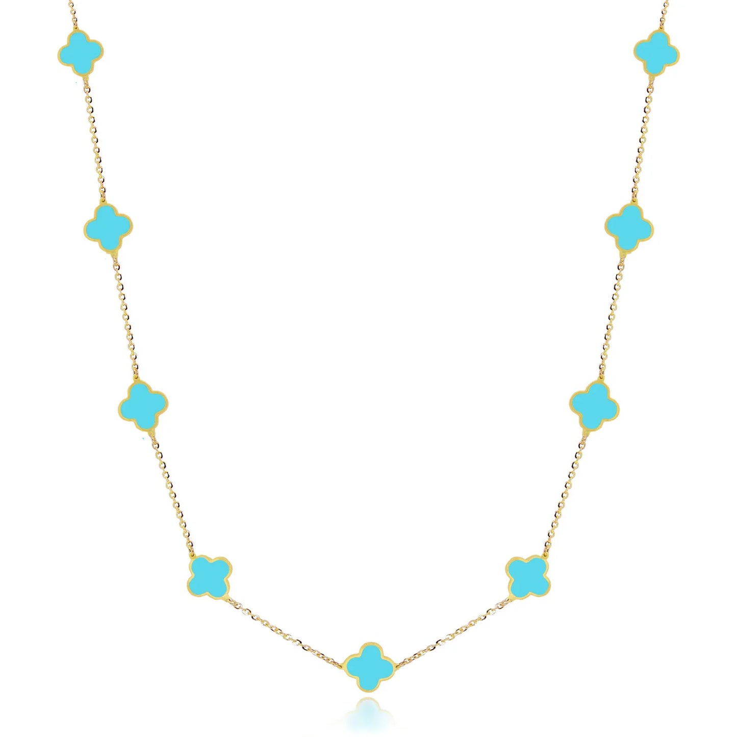 turquoise clover necklace with gold chain