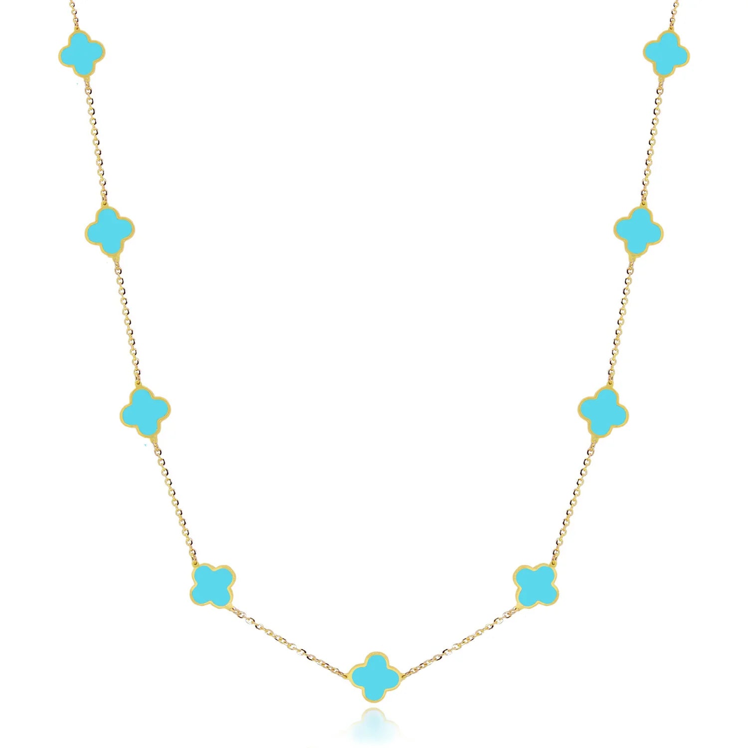 turquoise clover necklace with gold chain