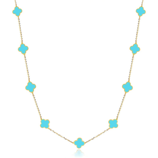 turquoise clover necklace with gold chain