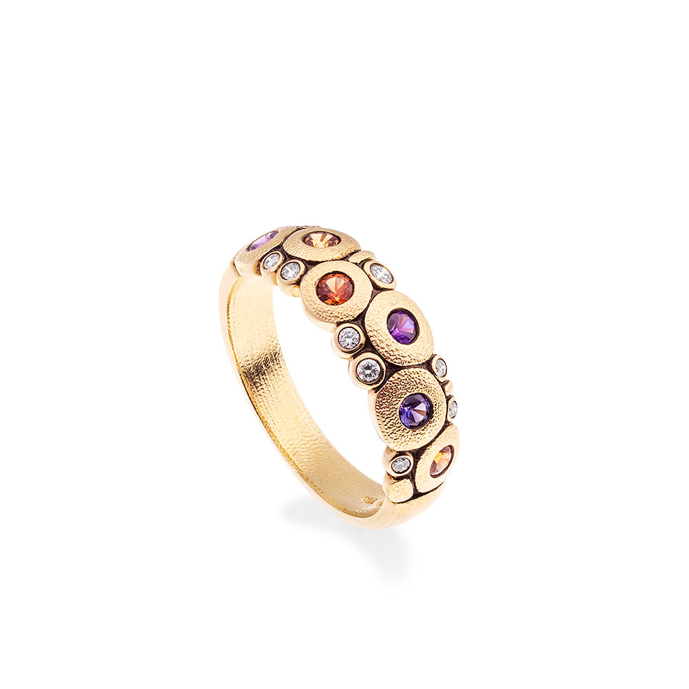 gold ring with colorful gemstones