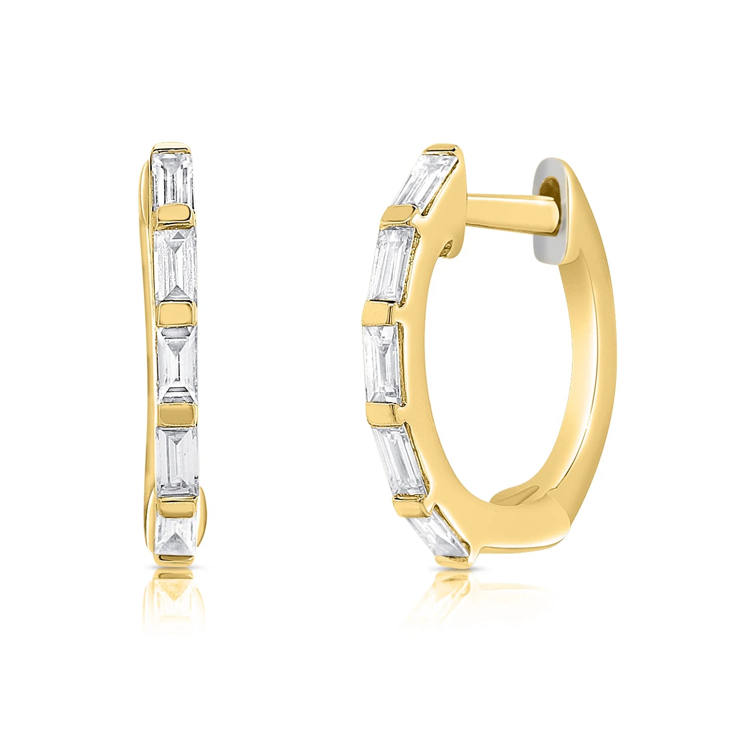 gold earring with diamond baguettes