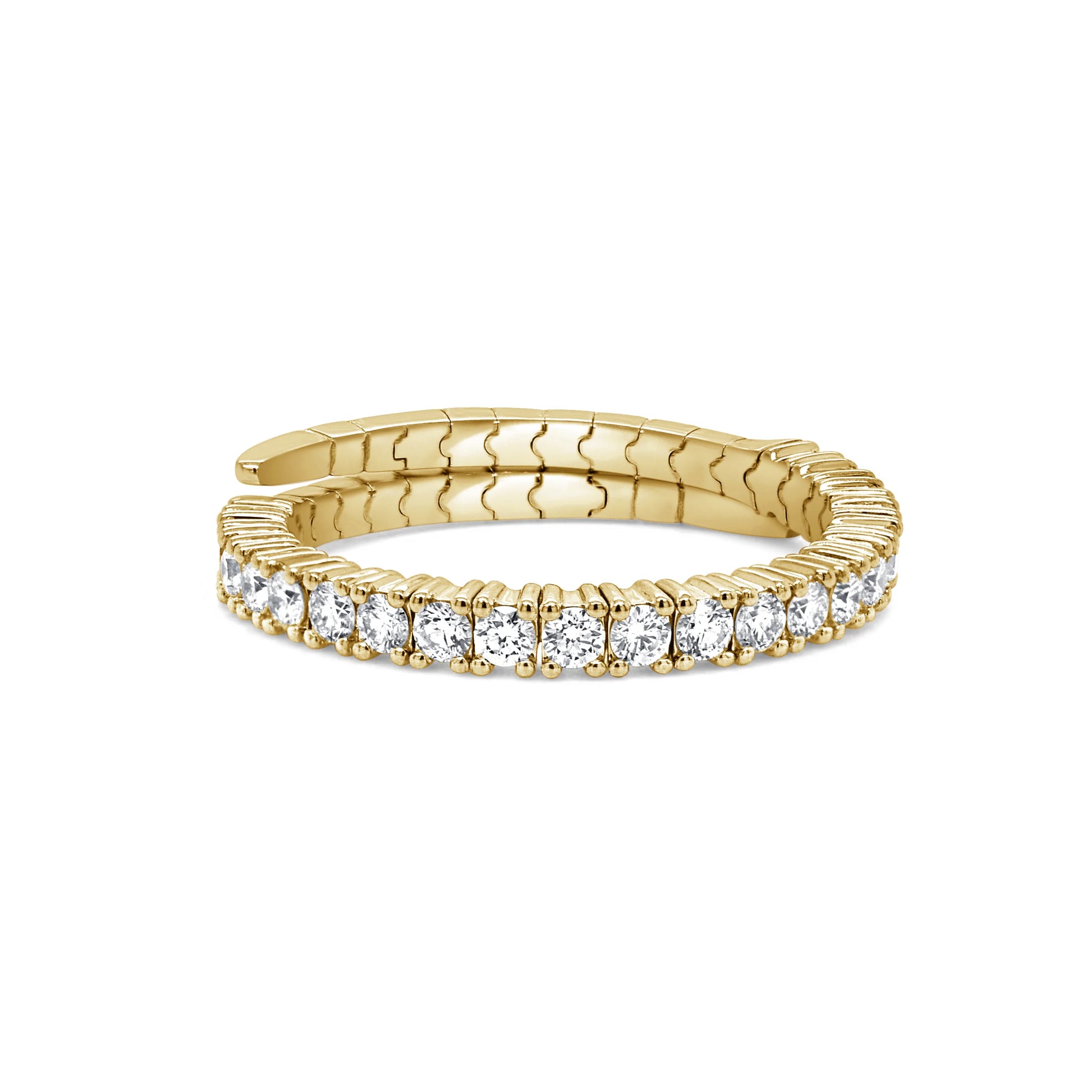 gold ring with diamonds around the front