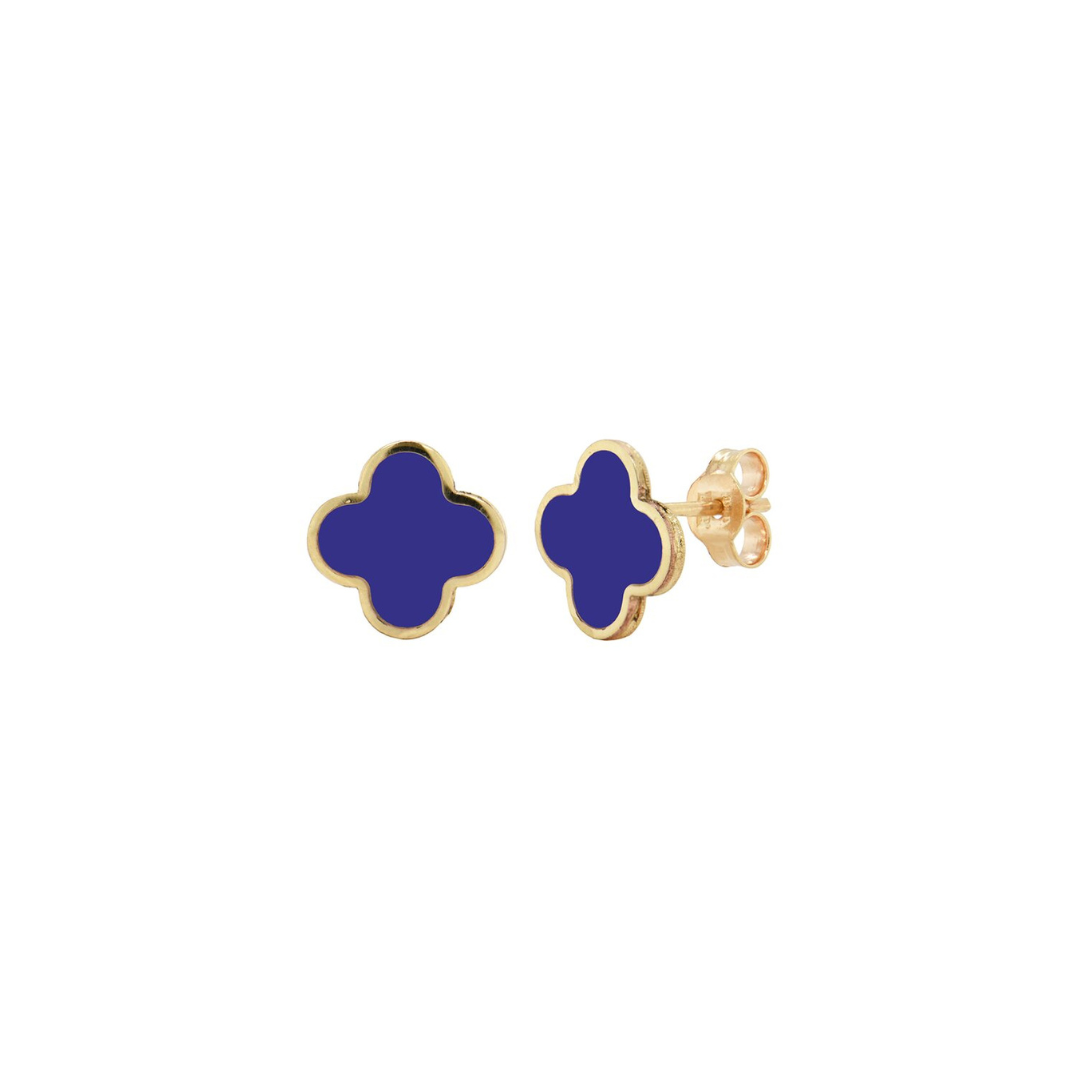 small dark blue clover and gold earrings