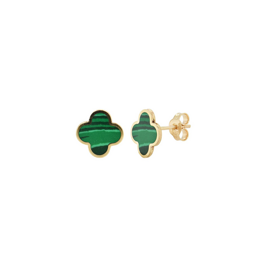 green colored clover earrings with gold