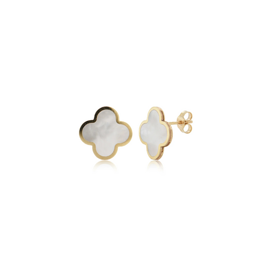 pearl colored clover earrings with gold